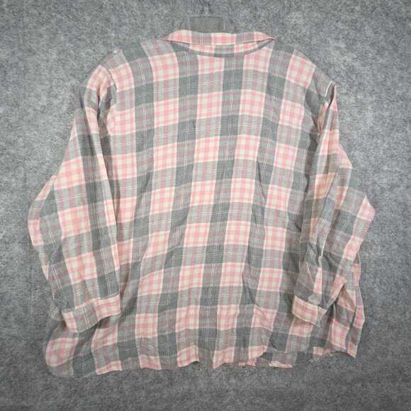 Woman Within Women's flannel Button Up Shirt Plaid Pink White Size 4X Casual - Picture 5 of 7